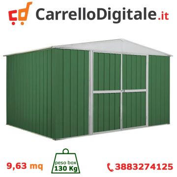 Box in Acciaio Zincato 3.60 x 2.60 m x h2.12 m - 130 KG - 9,1 metri quadri - VERDE 