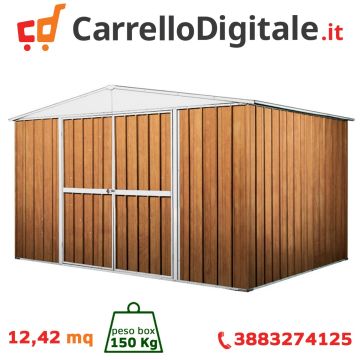 Box in Acciaio Zincato 3.60 x 3.45 m x h2.12 m - 150 KG – 12,25 metri quadri - LEGNO