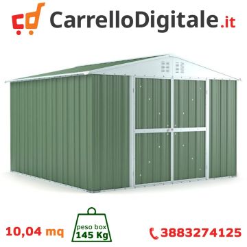 Box in Acciaio Zincato 3.27 x 3.07 m x h2.17 m - 145 KG – 9,4 metri quadri - VERDE