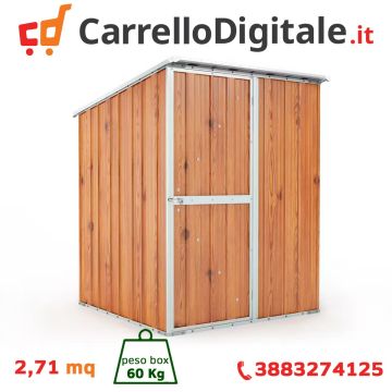 Box in Acciaio Zincato Casetta da Giardino in Lamiera 1.55 x 1.75 m x h2.02 m - 60 KG – 2.71 metri quadri - LEGNO