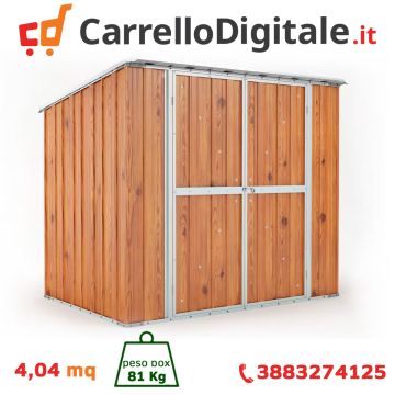 Box in Acciaio Zincato Casetta da Giardino in Lamiera 2.31 x 1.75 m x h2.02 m - 81 KG – 4.04 metri quadri - LEGNO