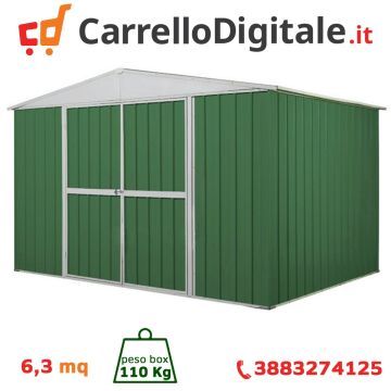 Box in Acciaio Zincato Casetta da Giardino 3.60 x 1.75 m x h2.15 m - 110 KG – 6.30 metri quadri - VERDE