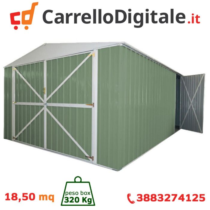 Box in Acciaio Zincato 3.60 x 5.14 m x h2.30 m - 320 KG - 18 metri quadri - VERDE