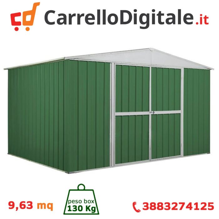 Box in Acciaio Zincato 3.60 x 2.60 m x h2.12 m - 130 KG - 9,1 metri quadri - VERDE 
