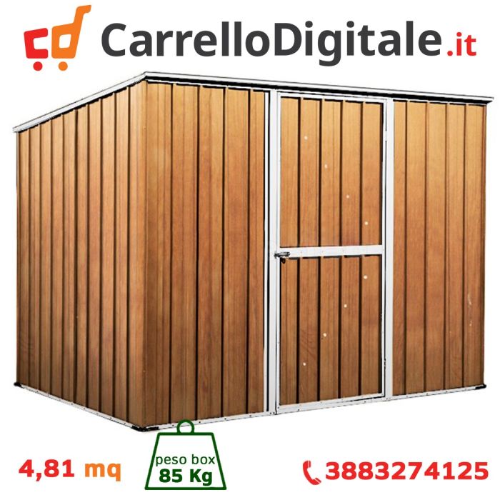 Box in Acciaio Zincato 2.60 x 1.85 m x h1.92 m - 85 KG – 4,8 metri quadri - LEGNO