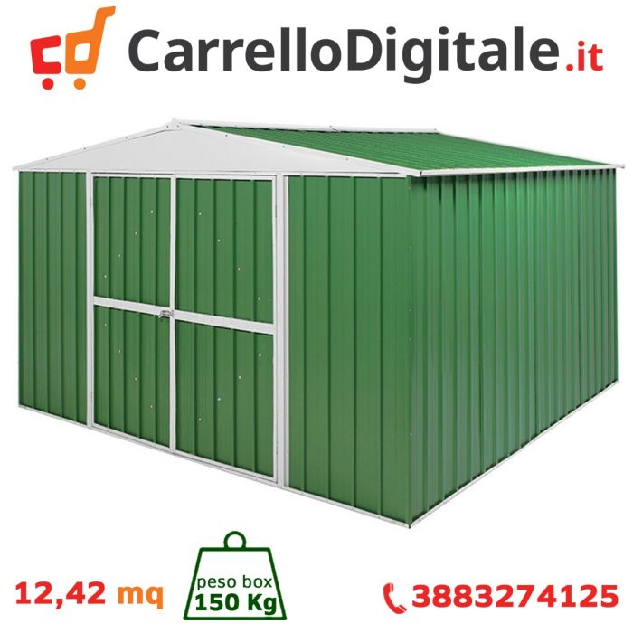 Box in Acciaio Zincato 3.60 x 3.45 m x h2.12 m - 150 KG – 12,25 metri quadri - VERDE