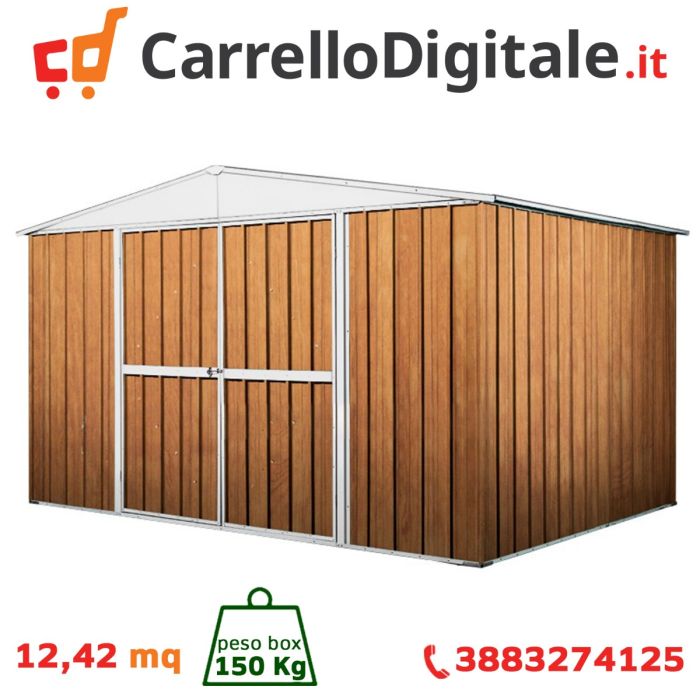 Box in Acciaio Zincato 3.60 x 3.45 m x h2.12 m - 150 KG – 12,25 metri quadri - LEGNO
