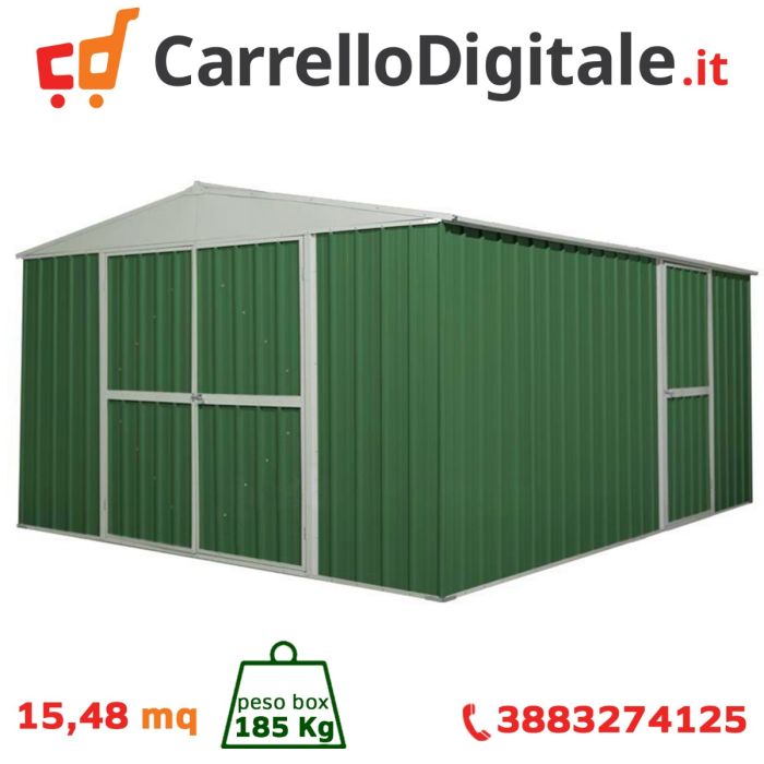 Box in Acciaio Zincato 3.60 x 4.30 m x h2.10 m - 185 KG - 15 metri quadri - VERDE