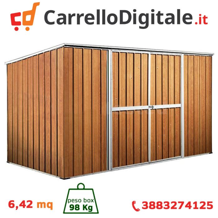 Box in Acciaio Zincato 3.45 x 1.86 m x h1.92 m - 98 KG – 6,0 metri quadri - LEGNO