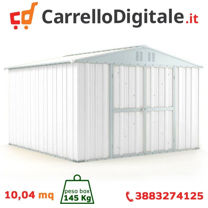 Box in Acciaio Zincato 3.27 x 3.07 m x h2.17 m - 145 KG – 9,4 metri quadri - BIANCO