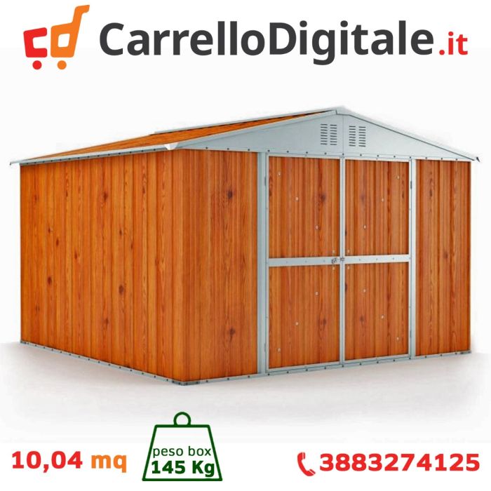 Box in Acciaio Zincato 3.27 x 3.07 m x h2.17 m - 145 KG – 9,4 metri quadri - LEGNO