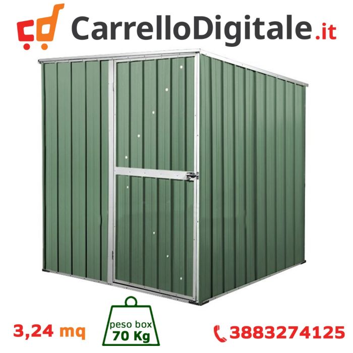 Box in Acciaio Zincato 1.75 x 1.85 m x h1.92 m - 70 KG - 2,92 metri quadri - VERDE