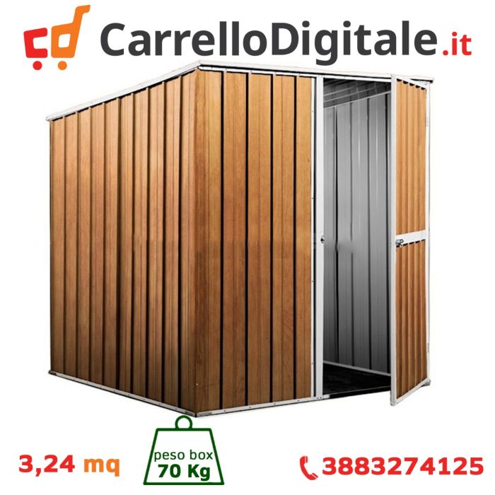 Box in Acciaio Zincato 1.75 x 1.85 m x h1.92 m - 70 KG - 2,92 metri quadri - LEGNO