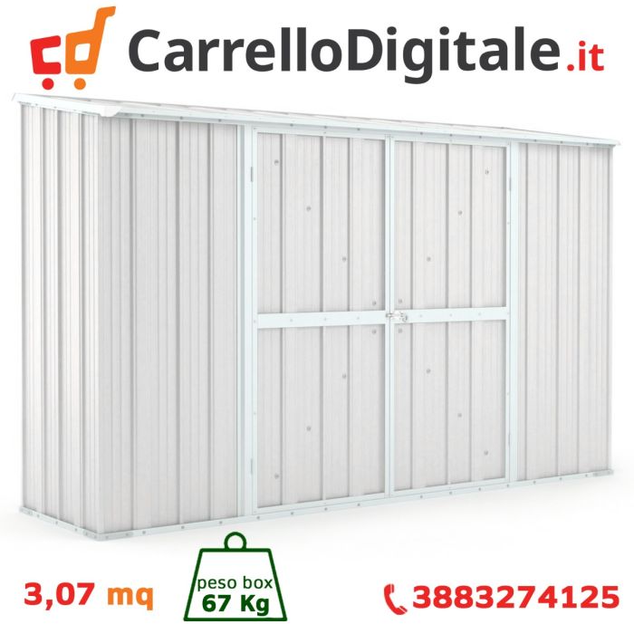 Box in Acciaio Zincato 3.07 x 1.00 m x h1.92 m - 75 KG - 3.07 metri quadri - BIANCO