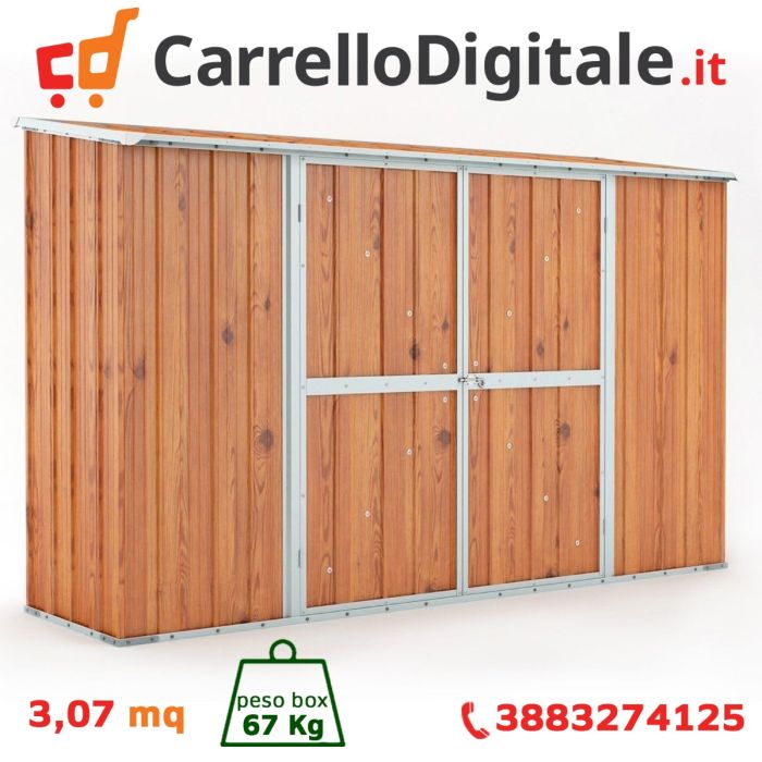 Box in Acciaio Zincato 3.07 x 1.00 m x h1.92 m - 75 KG - 3.07 metri quadri - LEGNO