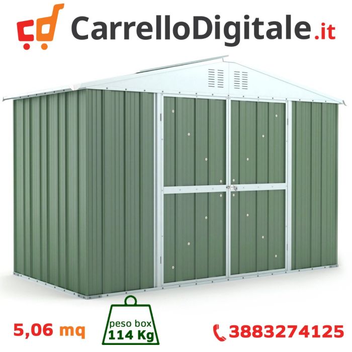 Box in Acciaio Zincato 3.27 x 1.55 m x h2.17 m - 114 KG - 5.06 metri quadri - VERDE