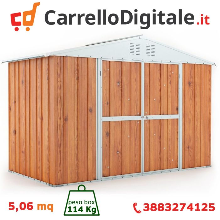Box in Acciaio Zincato 3.27 x 1.55 m x h2.17 m - 114 KG - 5.06 metri quadri - LEGNO