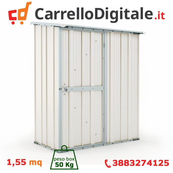 Box in Acciaio Zincato Casetta da Giardino Esterna 1.55 x 1.00 m x h1.92 m - 50 KG – 1,55 metri quadri – BIANCO