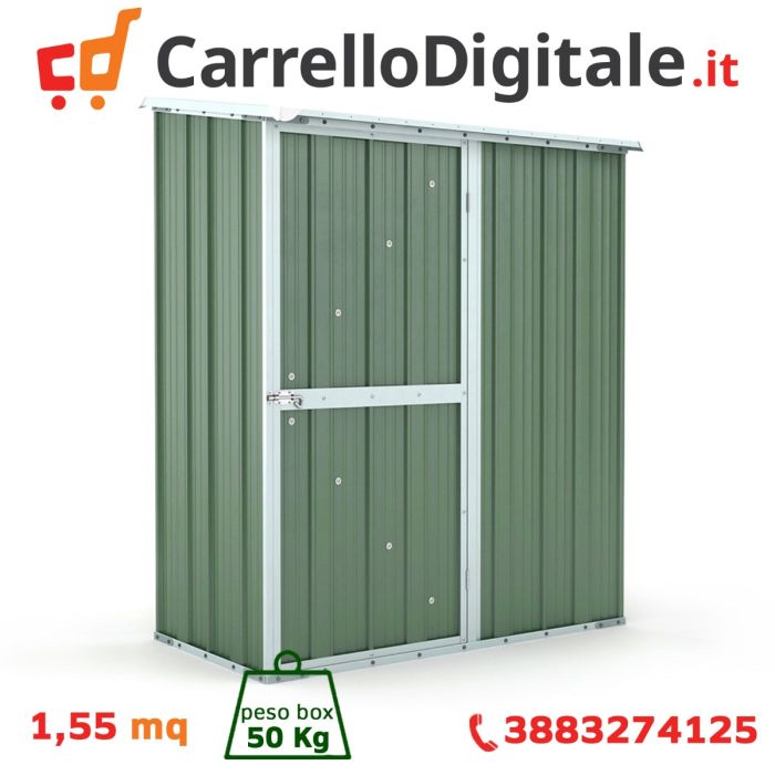 Box in Acciaio Zincato 1.55 x 1.00 m x h1.92 m - 50 KG – 1,55 metri quadri – VERDE