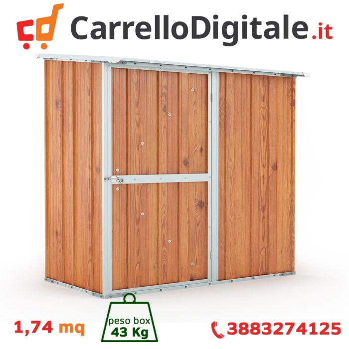 Box in Acciaio Zincato Casetta da Giardino Esterna 1.74 x 1.00 m x h1.82 m - 43 KG – 1.74 metri quadri - LEGNO