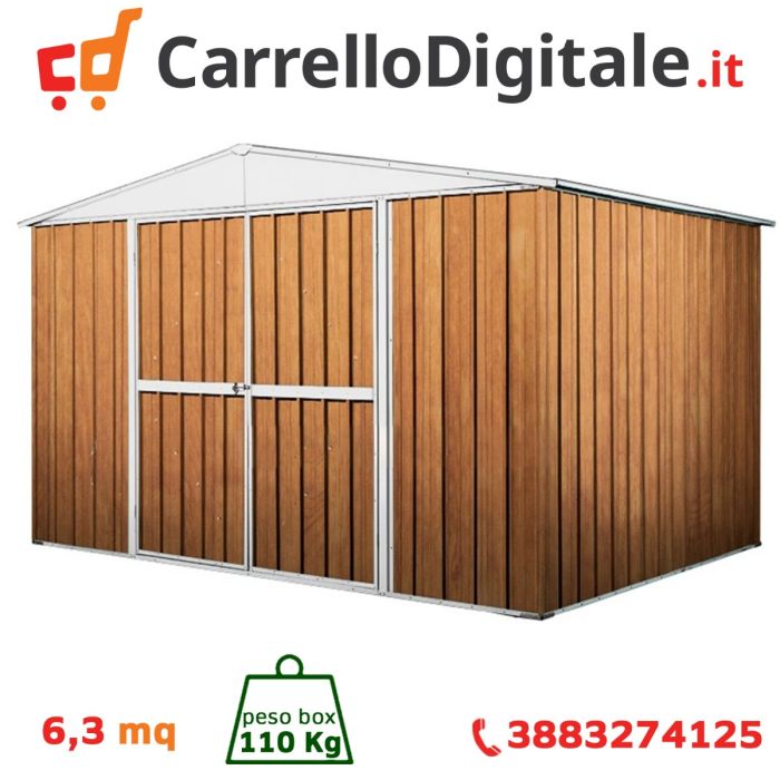 Box in Acciaio Zincato Casetta da Giardino 3.60 x 1.75 m x h2.15 m - 110 KG – 6.30 metri quadri - LEGNO 
